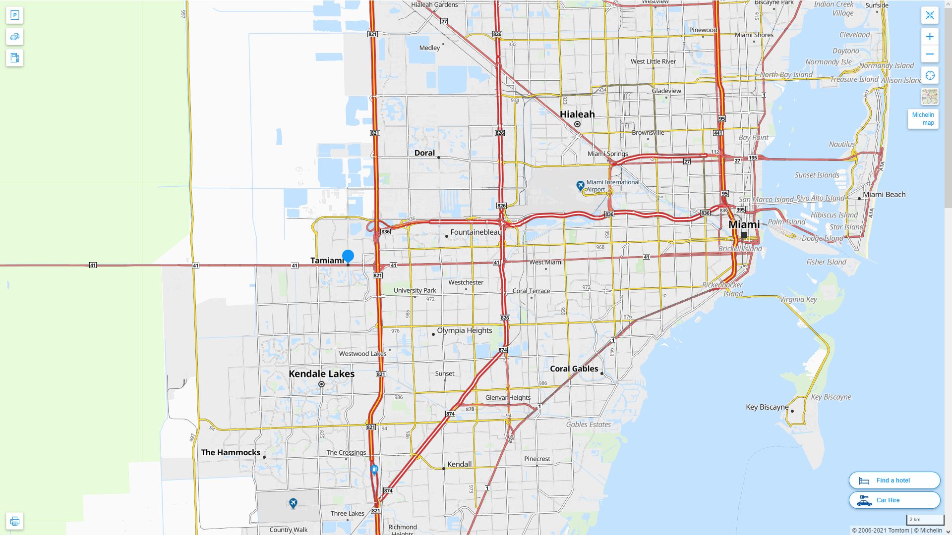 Tamiami Florida Highway and Road Map